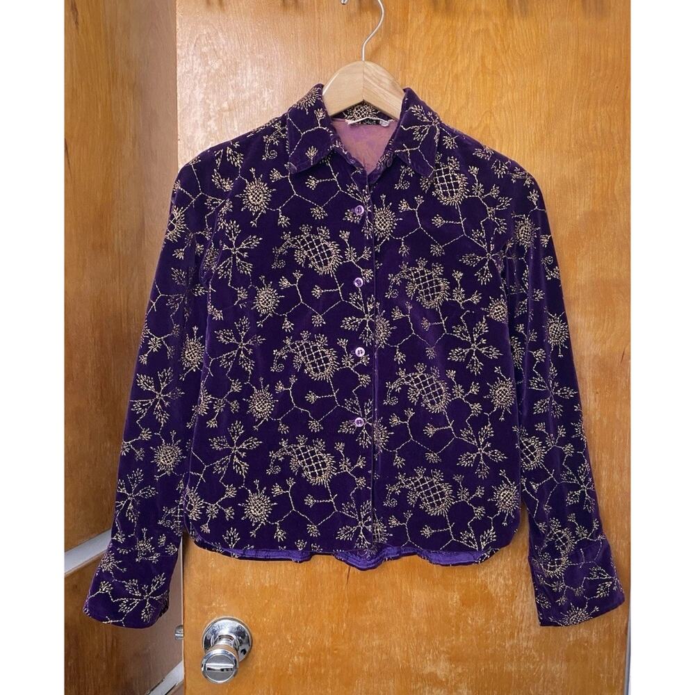 Vintage 50s Anne Fogarty Saks Fifth Ave Purple Velvet Gold Embroidered Top Sz S